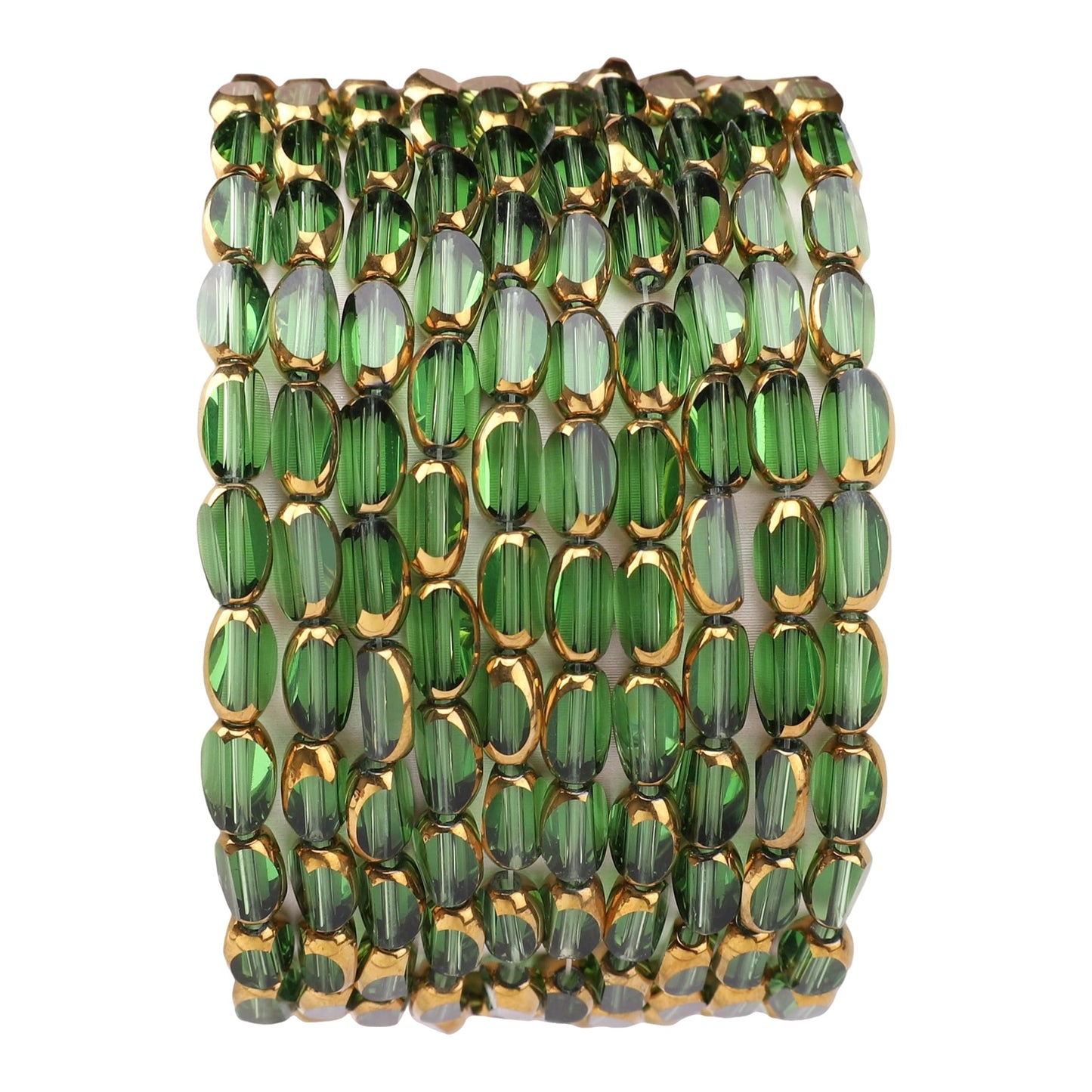DADIFEN Glass Rice Beads Clear Green 4x6mm 50pcs Faceted Oval Golden Edge Crystal Loose Beads for DIY Craft Jewelry Making