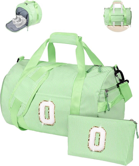 Gifts for Teenage Girls, Girl Gym Bag, Kids Monogram Overnight Duffel Bags with Shoe Compartment, Personalized Travel Bag with Makeup Pouch, Gift Ideas for Niece Daughter (Letter O)