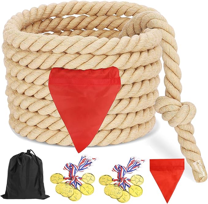 Outdoor Yard Games 40ft Tug of War Rope for Kids, Teens and Adults, Field Day Family Reunion Birthday Party Outside Backyard Lawn Games for Team Building Activities, Khaki
