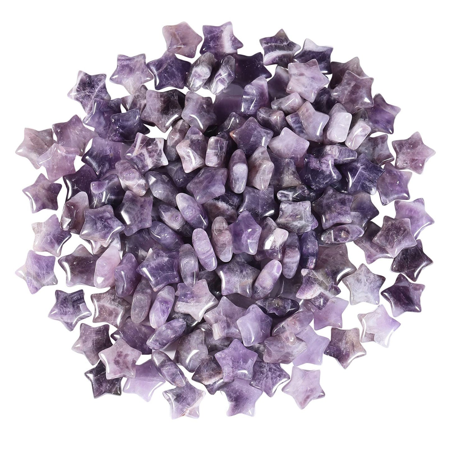 SUNYIK Pack of 20 Mini Star Crystal Pocket Stone, Healing Crystal Worry Stone for Reiki Meditation Anxiety Stress Jewelry Making, Amethyst/Rose Quartz/Rock Quartz/Tiger’s Eye/Green Aventurine