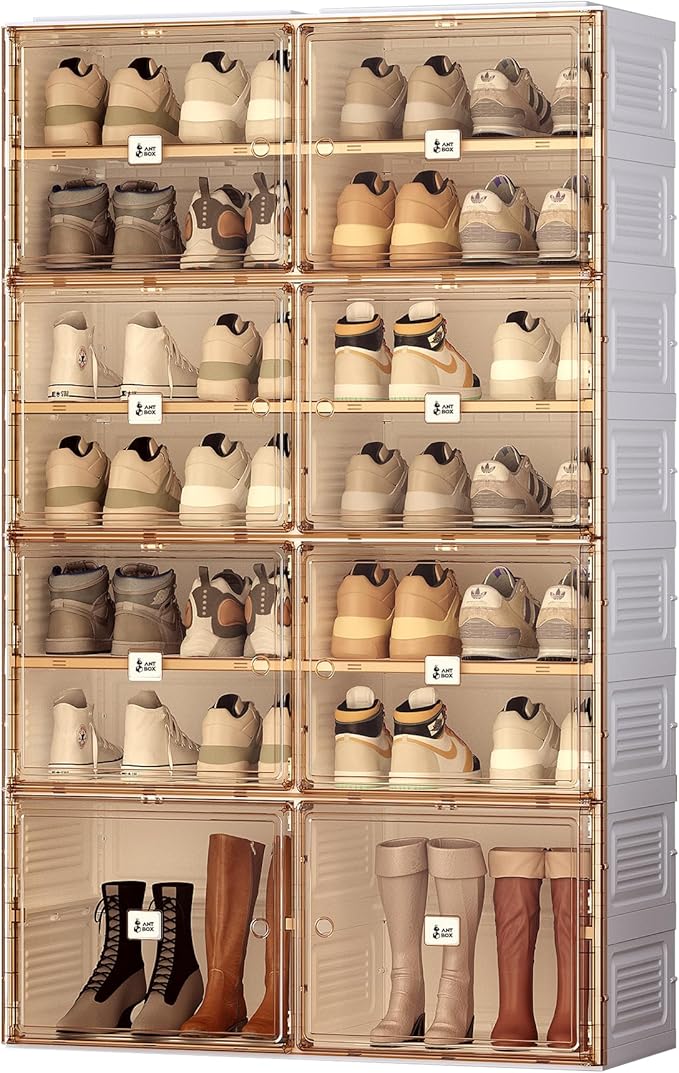 ANTBOX Portable Shoe Rack Organizer for Closet Entryway, Stackable Sneaker Storage Shoe Cabinet with Magnetic Clear Door, Large Plastic Storage containers Bins with Lids 7 Tiers 28 Pairs