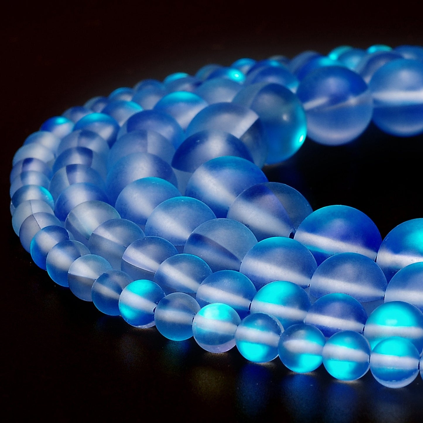 RUBYCA 8mm Round Moonstone Matte Crystal Glass Beads Aura for Jewelry Making Blue, 1 Strand