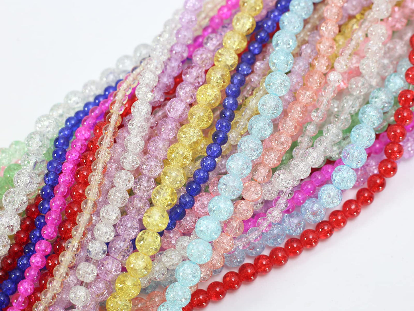 Pamir Tong 848PCS Crackle Glass Round Beads - 6mm 8mm 10mm Imitative Jade for Jewelry Making, Earrings, Necklaces, and DIY Crafts