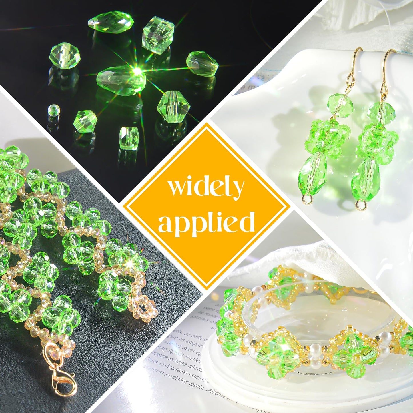 Laopottbeads 1500 Pcs Crystal Glass Beads for Jewelry Making – 12 Styles Bicone, Rondelle, Cube, Teardrop & 3mm Spacer Beads, DIY Bracelet Necklace Earring Craft Kit with Organizer Box(Green)