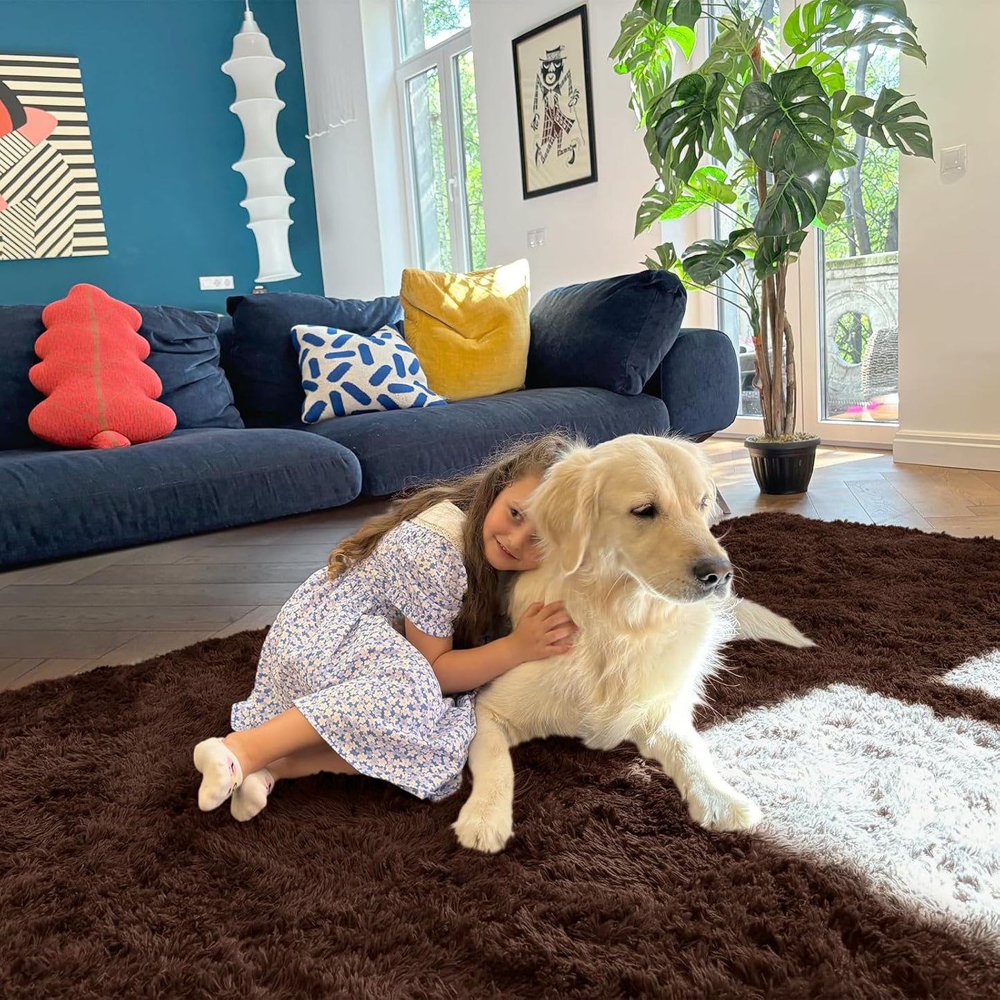 OLANLY Large Area Rug - Soft Fluffy Shaggy Carpet for Living Room & Bedroom | Machine Washable, 7x8 ft