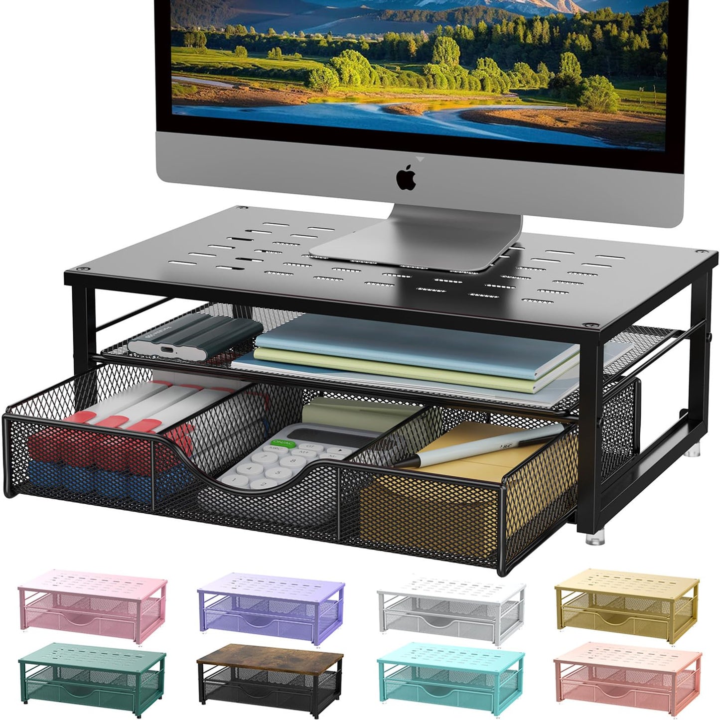 gianotter Computer Monitor Stand Riser, Desk Organizers and Accessories with Drawer, Office Desk Accessories & Workspace Desktop Organizers Storage for Printer Stand (Black)