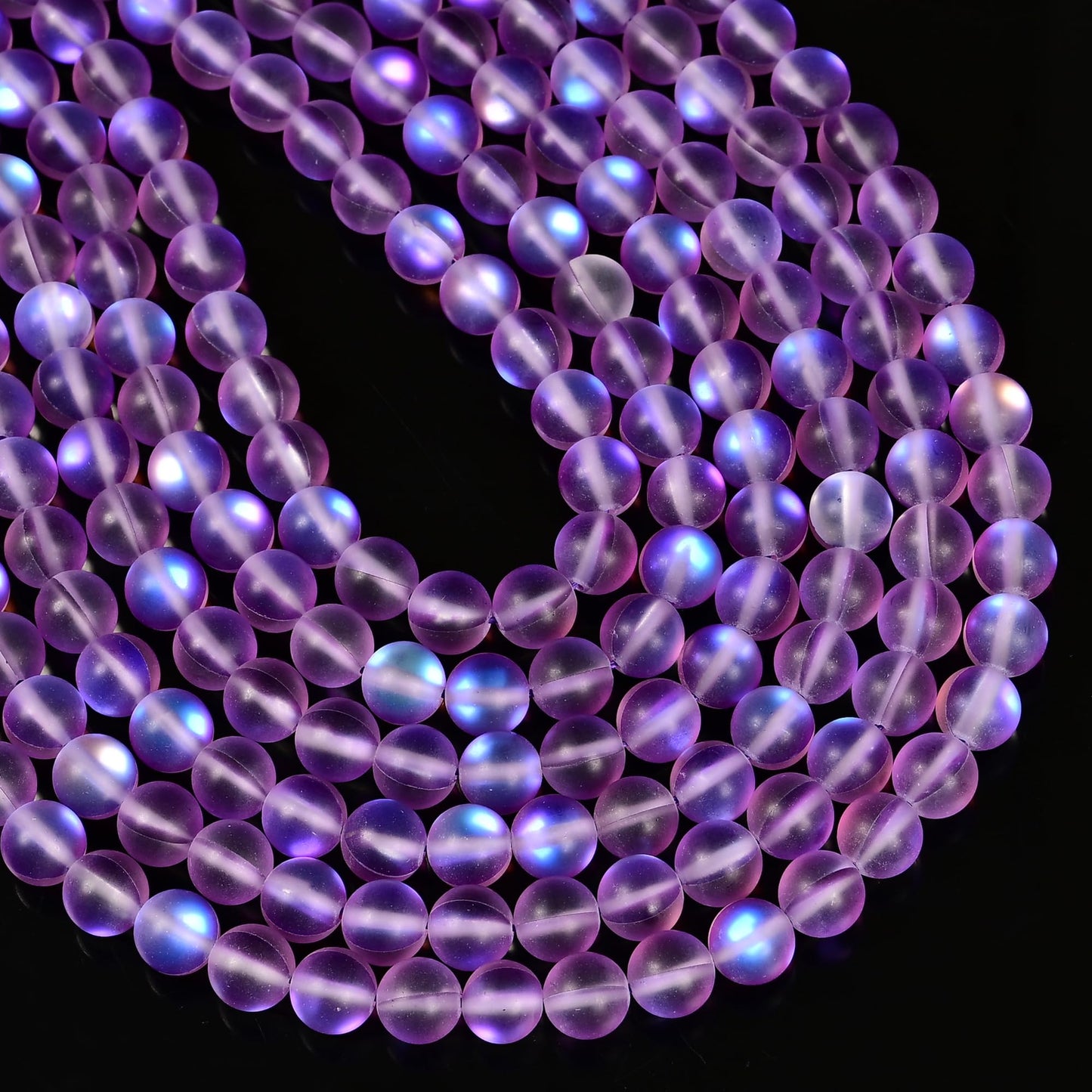 8mm Matte Purple Mermaid Aurora Crystal Glass Bead, Glitter Round Synthetic Moonstone Beads for Jewelry Making Bracelets