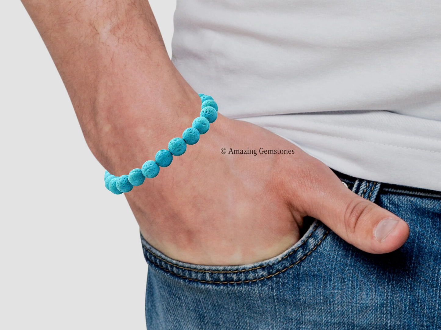 Amazing Gemstone Crystal Bracelet for Women Men's Gifts - Protection Healing Crystal Bracelet - 8mm Gemstone Beaded Stretchable Bracelet Pulseras Para Hombres Mujer Stocking Stuffers Mothers Day Gift (Turquoise Blue Lava)
