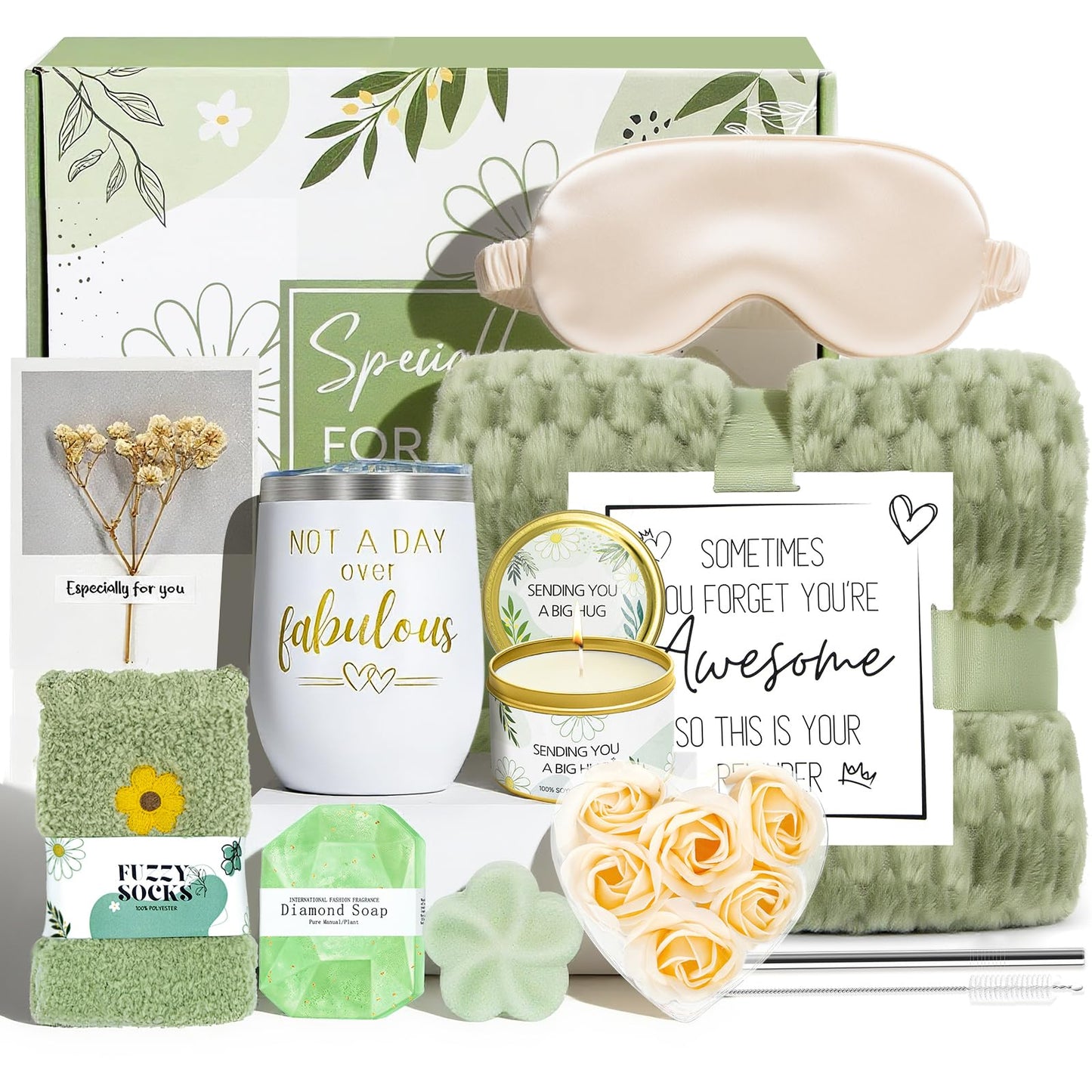 Birthday Gifts for Women, Self Care Gift Get Well Soon Gifts Basket for Women, Flower Relaxing Spa Gift Basket Bath Set,Unique Luxury Self Care Box Gift for Mom Her Wife Sister Girlfriend, Girl Friend