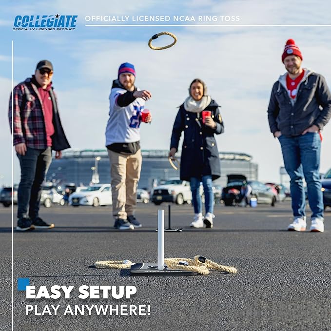 Solid Wood College Quoits Set with Direct Print HD Team Graphics – Tailgate Ring Toss Game – Great Gift for Any NCAA Fan! Ring Toss Family Outdoor Games for The Beach