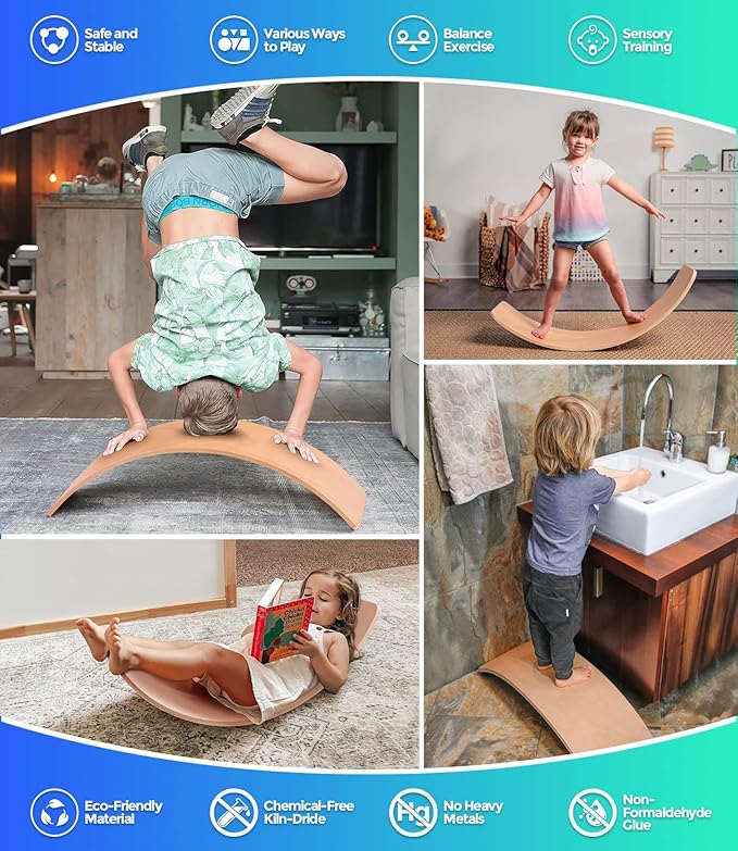 Wooden Balance Board Kids, 37" Natural Wobble Board Wooden Toys for Toddlers Kids & Adults, Birthday Gifts for 3 4 5 6 7 8 Year Old Boys Girls Kids, Open Ended Montessori Waldorf Learning Toy
