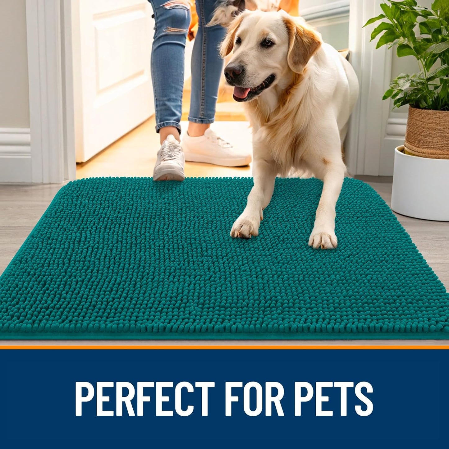 OLANLY Dog Door Mat - Absorbent Non-Slip Washable Doormat for Muddy Paws | 47x24, Lake Blue