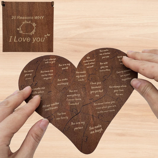 Valentine Gifts for Him or Her,20 Reasons Why I Love You Heart Wooden Puzzle Box,Valentine's,Anniversary Wedding Gifts for Boyfriend,Girlfriend,Husband,Wife