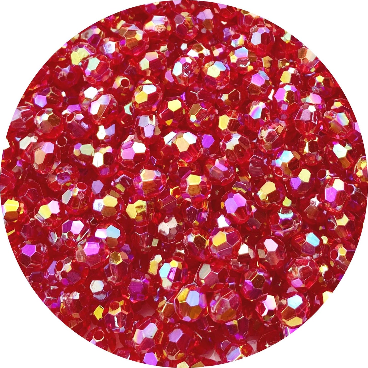 Tingoons 1000 PCS 6mm Acrylic Faceted Spacer Beads AB Color Glossy Round Loose Beads for Jewelry Making Bracelet Necklace Earring Ornament Wind Chimes Key Chains(Red AB)