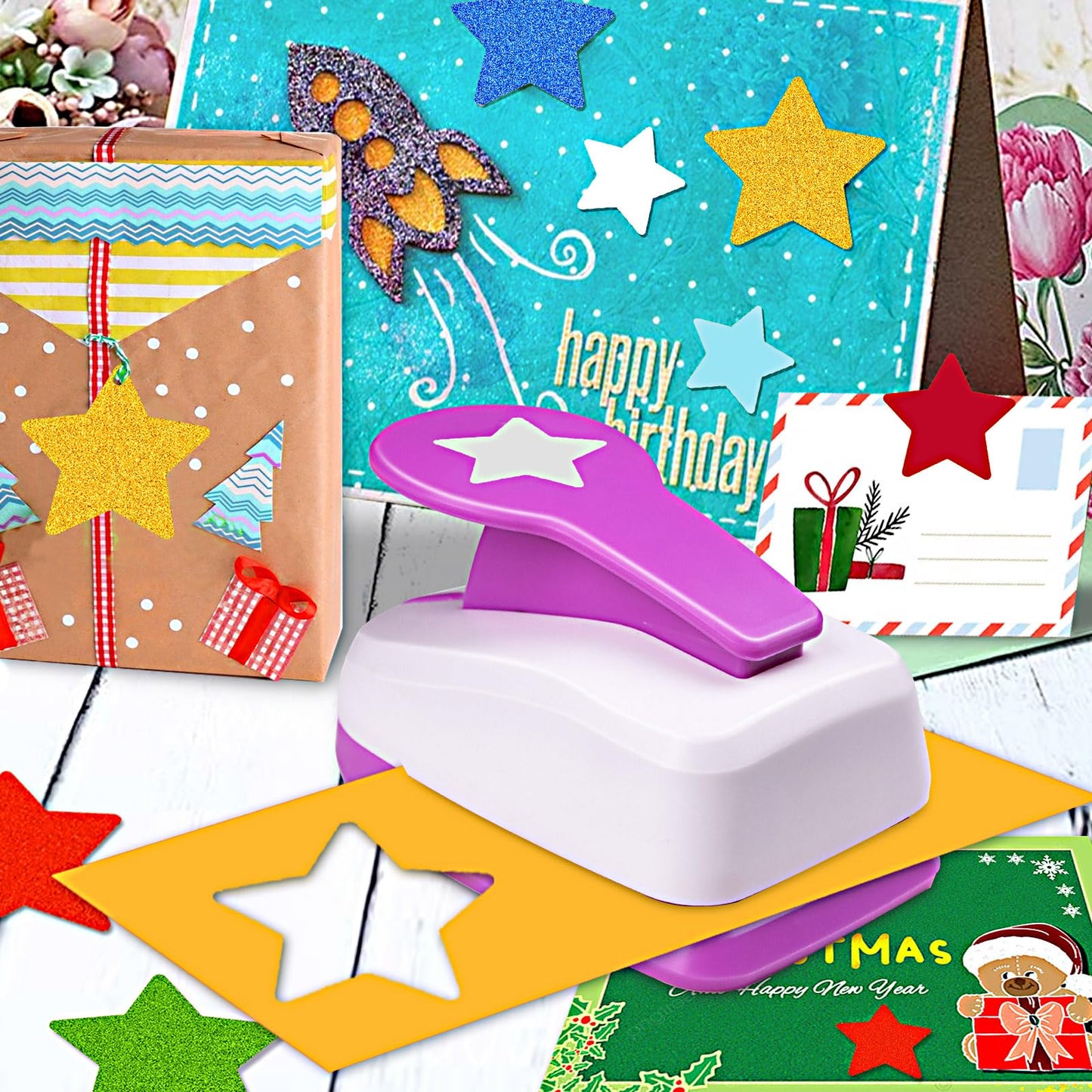 Star Hole Punch 2 inch, Star Paper Punch, Stars Shaped Hole Punch, Scrapbooking Punches, Stars Hole Puncher for Crafts, StarPunch Lever Paper Punch, Craft Punches for Scrapbooking, Card Making