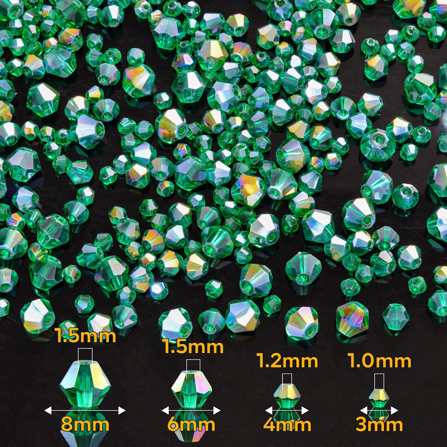 1550PCS Bicone Crystal Glass Beads Set for Jewelry Making, 3mm 4mm 6mm 8mm Sparkling Faceted Beads Sorted by Size for Bracelets, Necklaces, Suncatchers & DIY Crafts(Malachite Green)