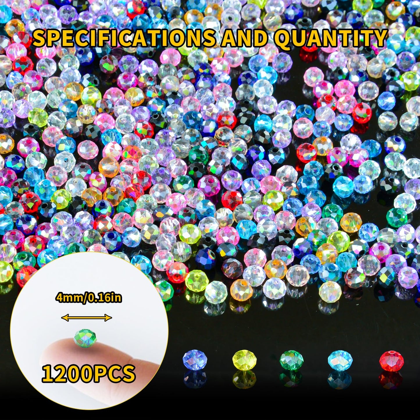 Laopottbeads 1200Pcs 4mm Colors Random Crystal Glass Beads for Jewelry Making Beads for Bracelets Necklace Pendants Making Supplies(Mixed Colors)