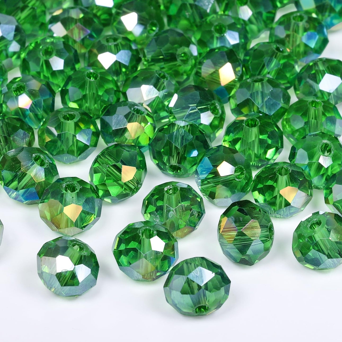 NITOPUPU 500pcs 6mm Crystal Glass Beads for Jewelry Making Faceted Rondelle Flat Beads for Bracelets Necklace Earrings DIY Crafts (Green Crystal AB Bead)