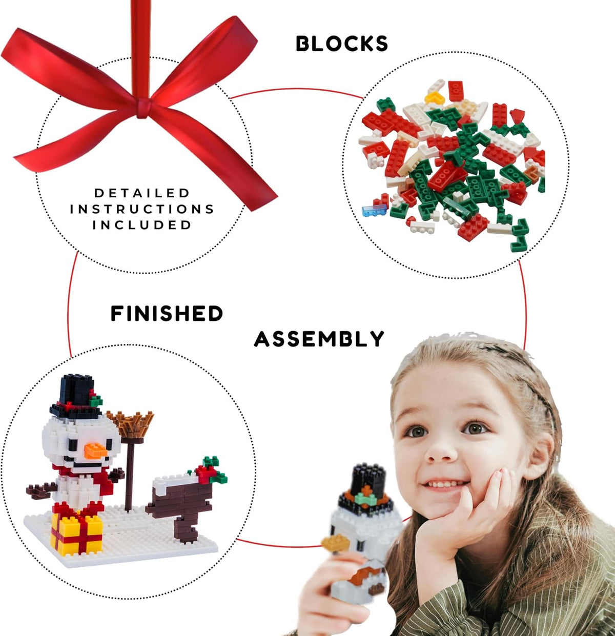 Toysmith Christmas Mini Blocks 3-Pack - Holiday-Themed STEM Building Set for Kids - Build Santa, Snowman & Reindeer