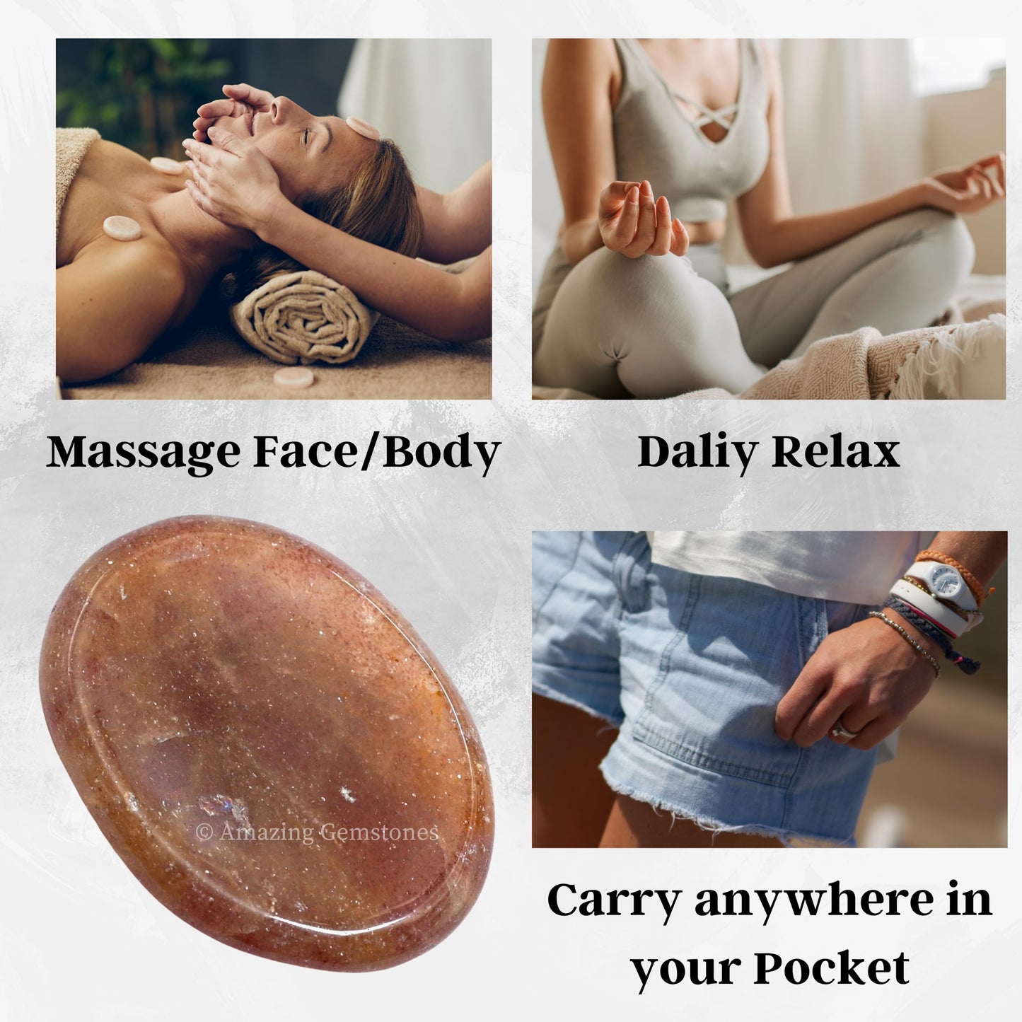 Amazing Gemstone Strawberry Quartz Worry Stone, Healing Crystals - Piedra Crystal Fidget for Gift, Meditation, Calming, Relaxation, Stress Relief
