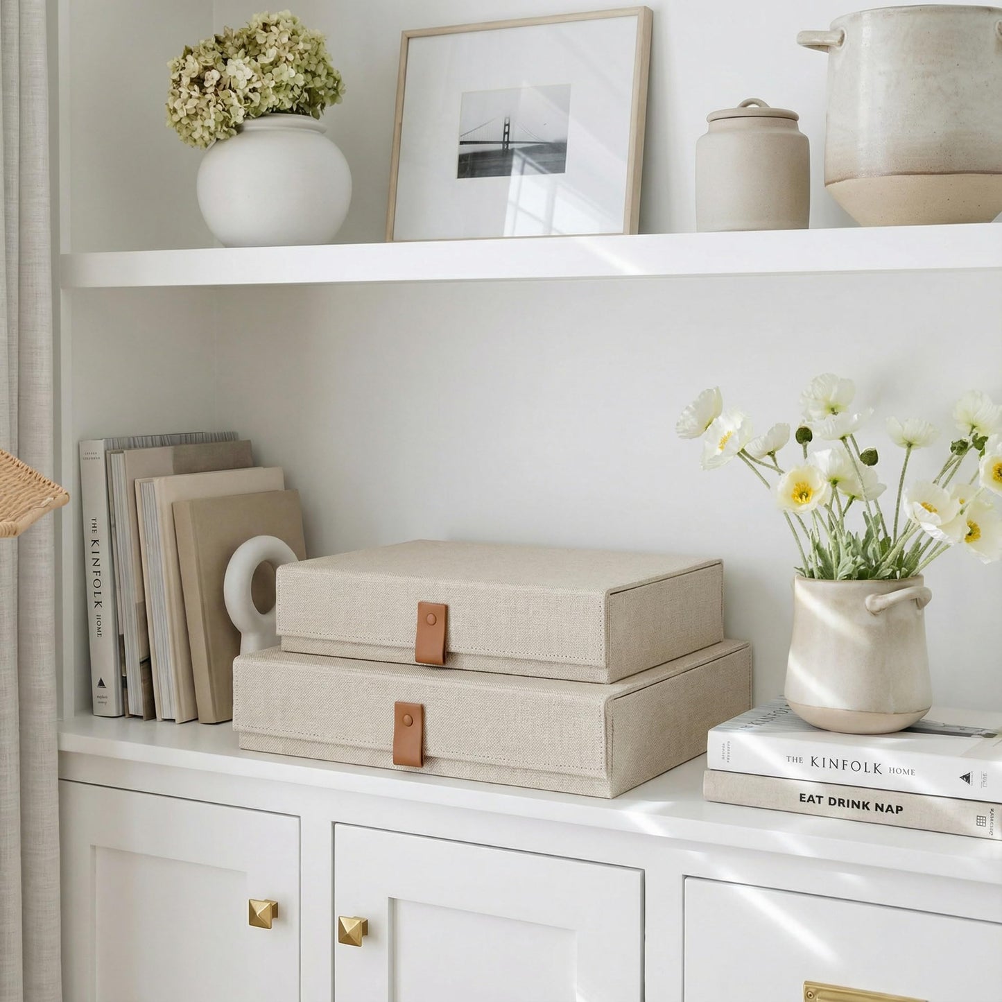 Decorative Photo Storage Boxes with Lids - Set of 2 Beautiful Linen Organizers Are Perfect to Safely Store Your Pictures, Documents, Scrapbooking Supplies, Keepsakes and Other Memories in Style