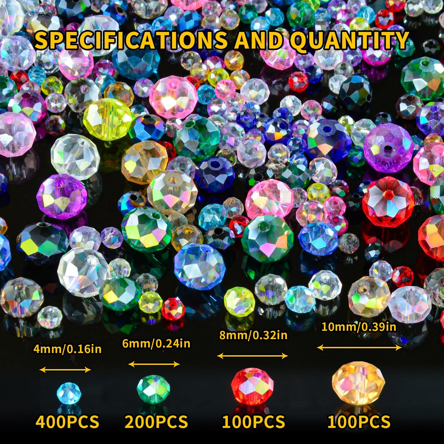 Laopottbeads 800Pcs Colors Random 4/6/8/10mm Crystal Glass Beads for Jewelry Making Beads for Bracelets Necklace Pendants Making Supplies(Mixed Colors)