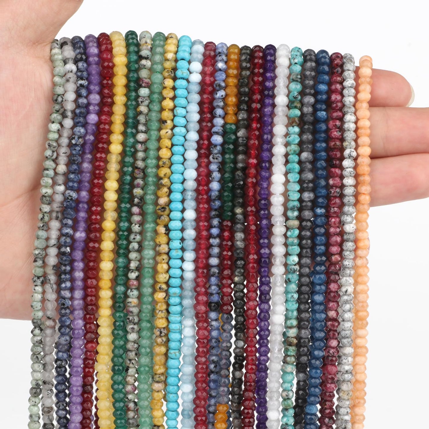 2 String 220PCS 3x5mm Natural Purple-Red Color Speckled Beads for Jewelry Making, Songxi Facted Loose Gemstone Beads for DIY Bracelet Necklace Making Supplies with Energy Healing Chakra Power