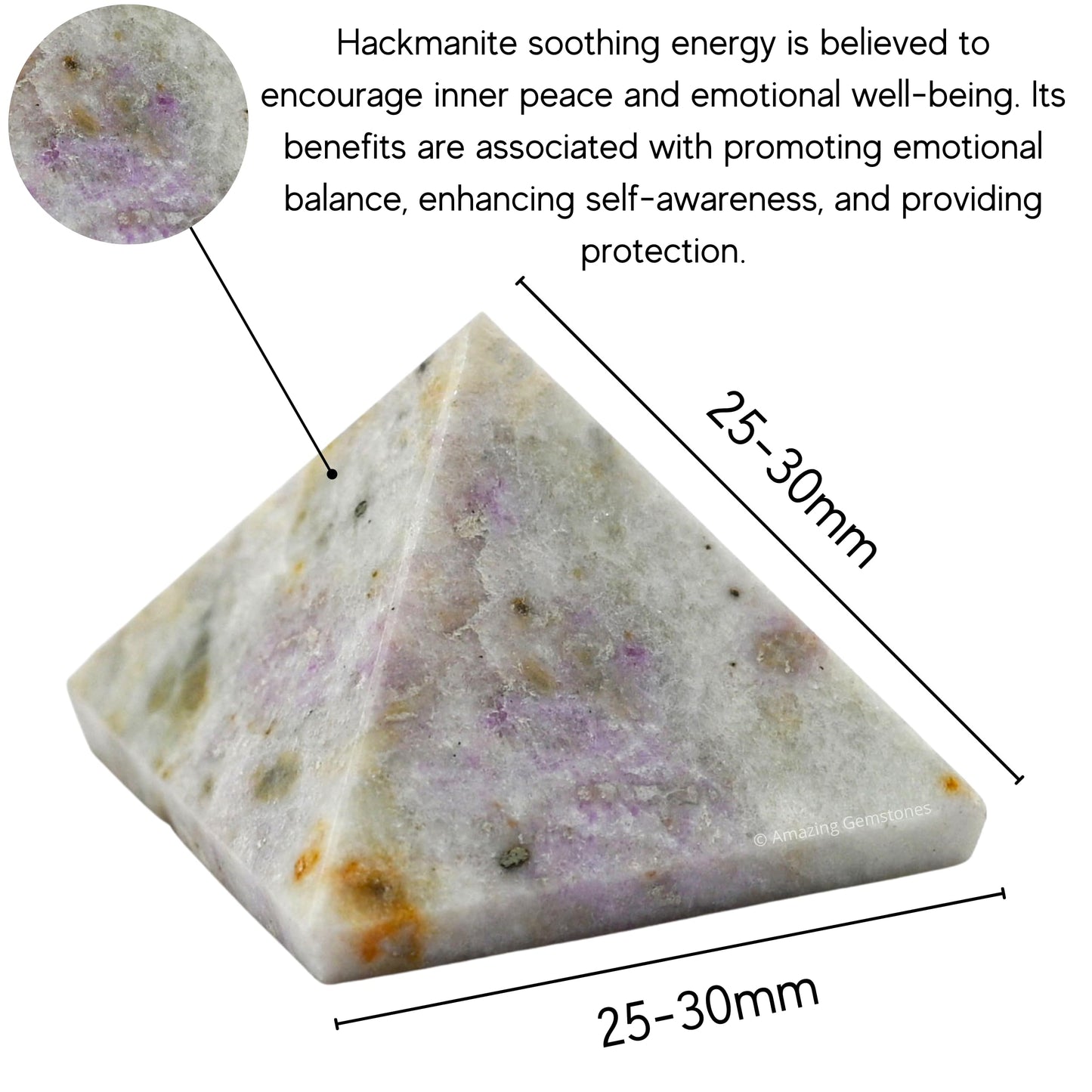 Amazing Gemstone Hackmanite Pyramid Crystal Healing Stones - 1" Great Pyramid Figurine of Natural Stone Pyramid for Meditation, Reiki, Chakra Balancing and Crystal Pyramids Grid