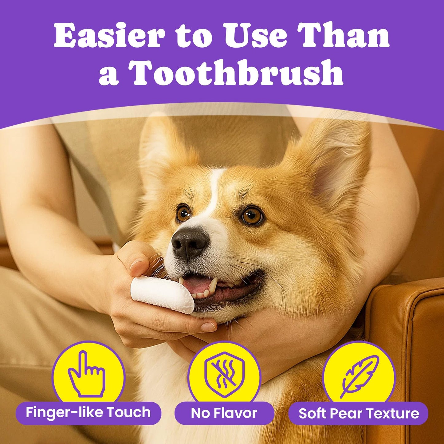 No-Rinse Dog Dental Care Wipes, Cat & Dog tooth brushing kit, Dog Wipes for Pet & Cat Teeth Cleaning, Dog toothbrush Finger Dental Wipes to Remove Plaque & Tartar, Disposable Dog Wipes - 50 Count