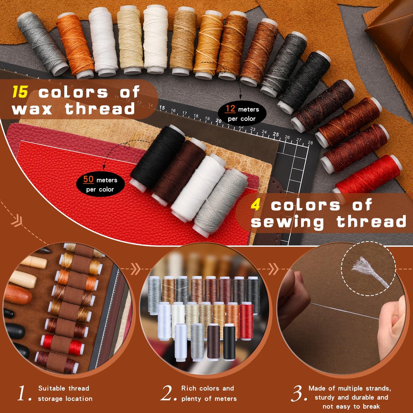 TLKKUE Leather Tooling Kit Leather Craft Tools Leatherworking Kit with Custom Handbag Cutting Mats Engraving Punching Sewing Stamping Sanding Tools for Handicraft Work Professional