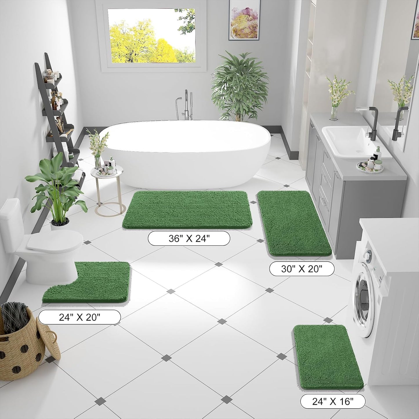 OLANLY Bathroom Runner Rugs - Soft Absorbent Chenille Bath Mats | Quick Dry, Machine Washable, 47x24, Olive Green