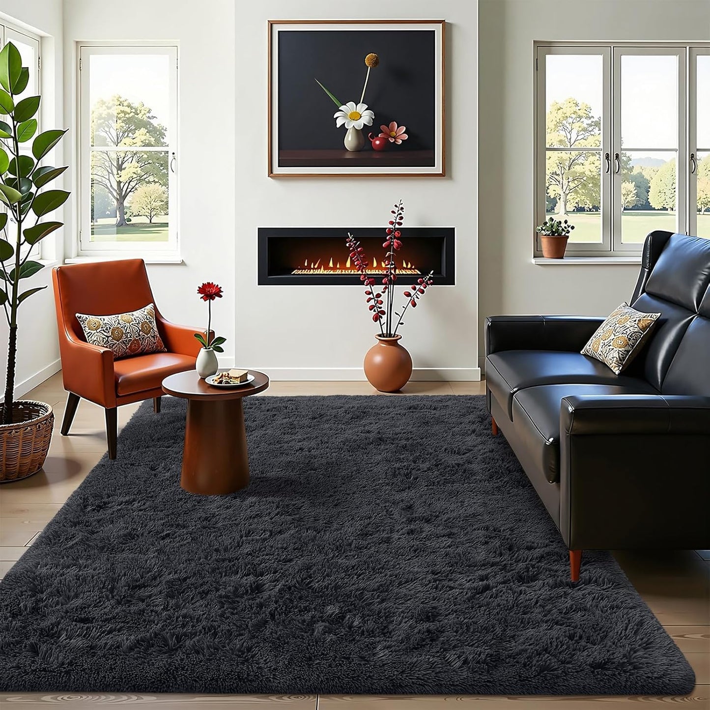 OLANLY Area Rug - Soft Fluffy Shaggy Design - Machine Washable 4x5.9 ft - Perfect for Living Room & Nursery Decor - Black