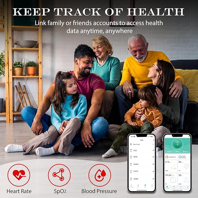 Smart Health Ring for Women Men Fitness Tracker with Heart Rate, Blood Oxygen, Blood Pressure, Sleep Monitoring, Step Counting, IP68 Waterproof for iPhone and Android, No APP Fee, Black 14
