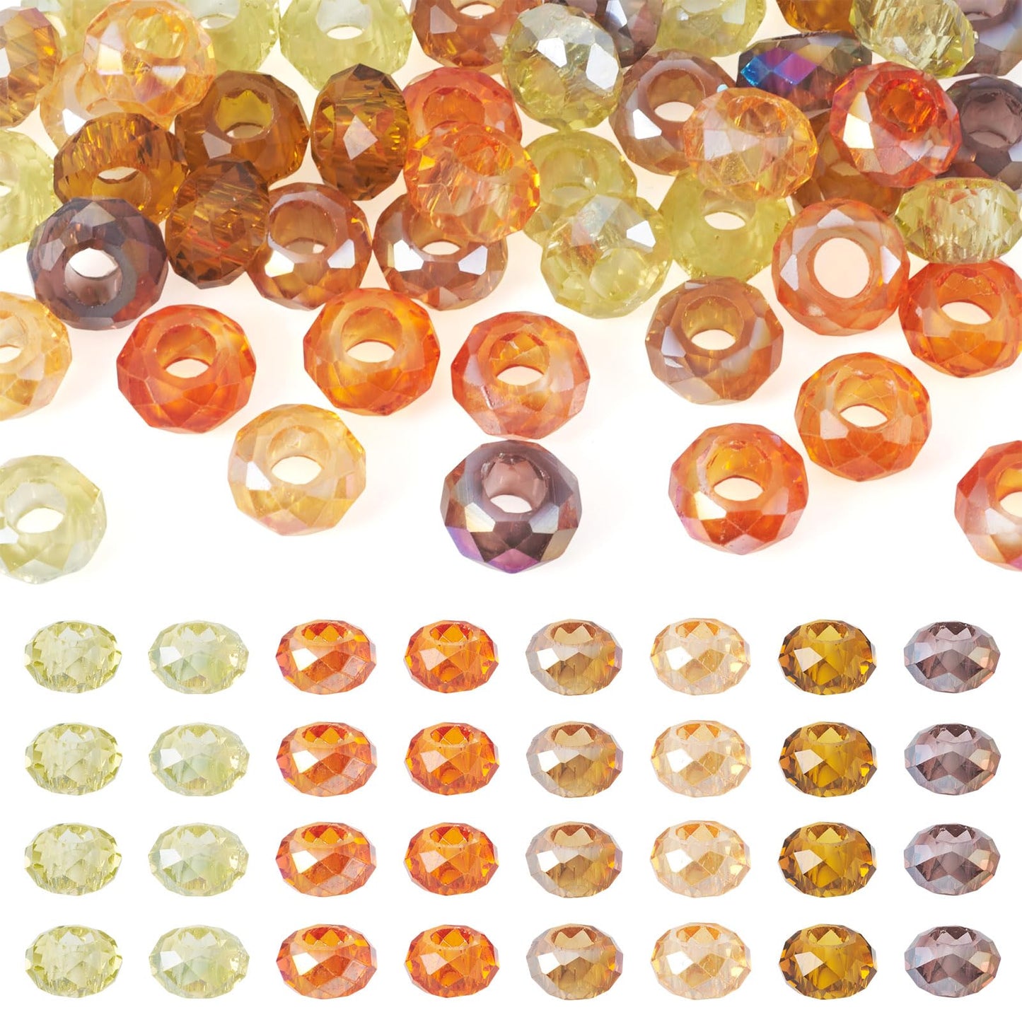 Craftdady 56Pcs Mixed Color Yellow Theme Glass Beads Large Hole Rondelle Beads Faceted Glass Spacer Bead Colorful Crystal Spacer Bead for Crafts DIY Necklace Bracelet, 8 Colors