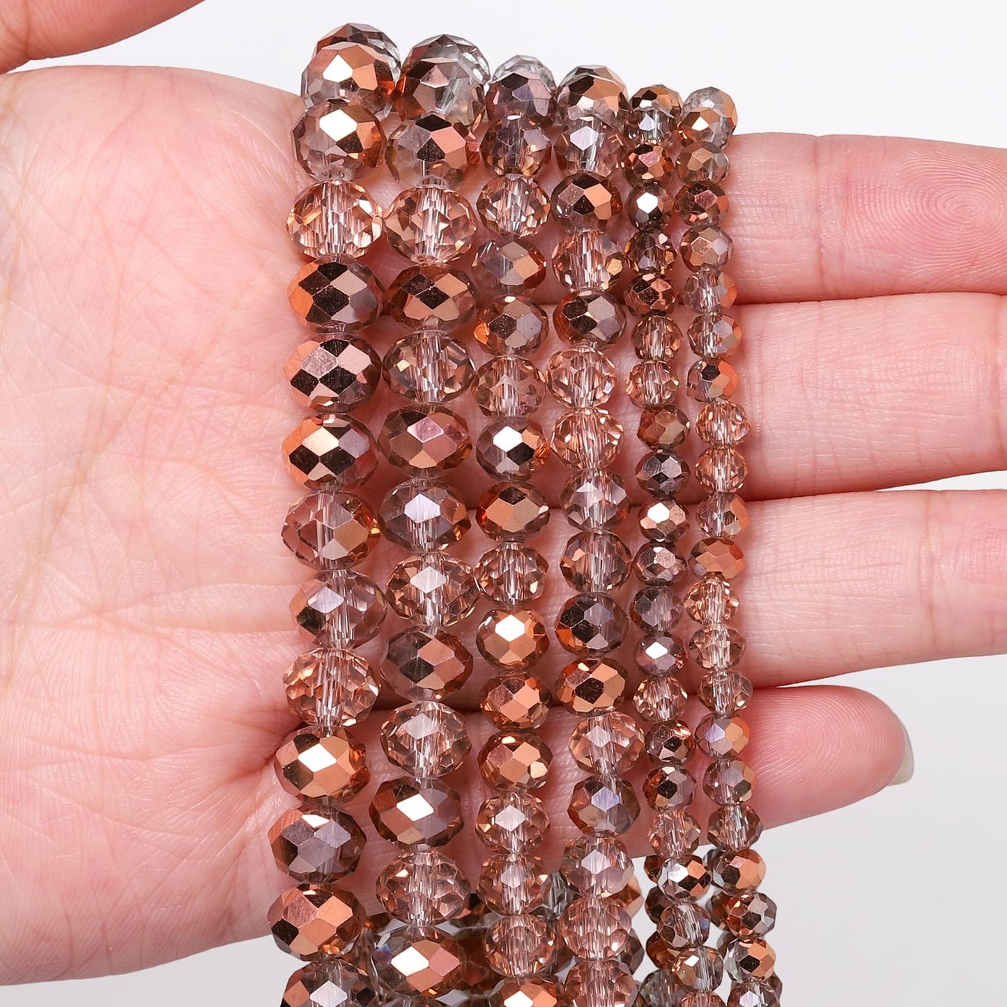 NITOPUPU 500pcs 6mm Crystal Glass Beads for Jewelry Making Faceted Rondelle Flat Beads for Bracelets Necklace Earrings DIY Crafts (Brown Flat Half-Plated Crystal Bead)