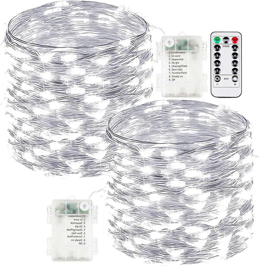 Skiennix 66FT Battery Operated Fairy Lights - 200 LED Waterproof String Lights with Remote & Timer for Indoor/Outdoor Decor | Cool White