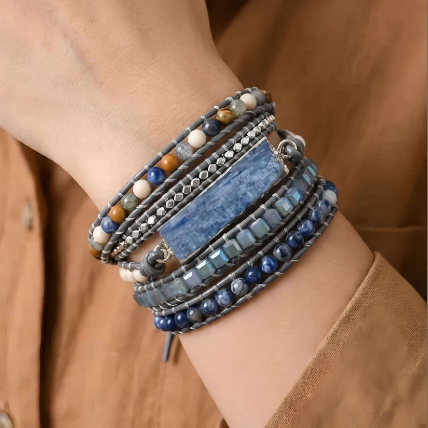 YGLINE Boho Handmade Wrap Leather Tube Crystal Stone Bracelet for Women