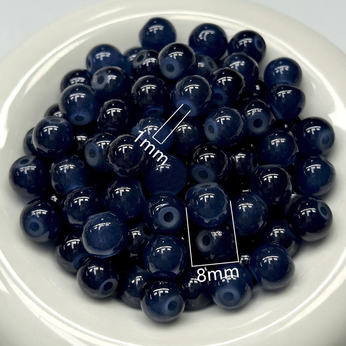 200PCS Glass Beads 8mm Glass Beads for Bracelets Necklaces Jewelry Making DIY Crafts (Navy)