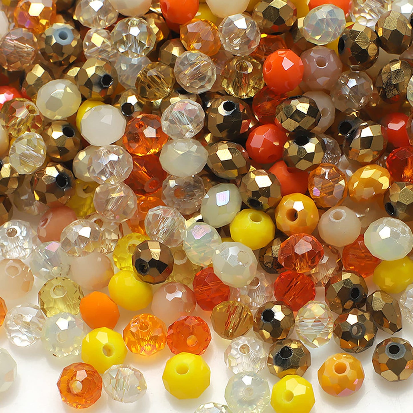 Niziky 200PCS Crystal Glass Beads for Jewelry Making, 6mm Multicolor Yellow Faceted Rondelle Glass Beads with Hole, Crystal Briolette Spacer Bead for Jewelry Bracrlet Making Crafts Projects