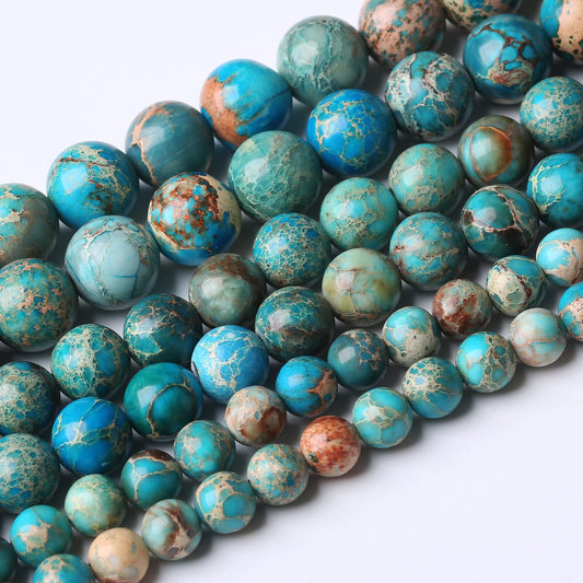 60PCS 6MM Natural Blue Imperial Jasper Stone Beads Round Shape Suitable for Jewelry DIY Bracelet 15 Inches