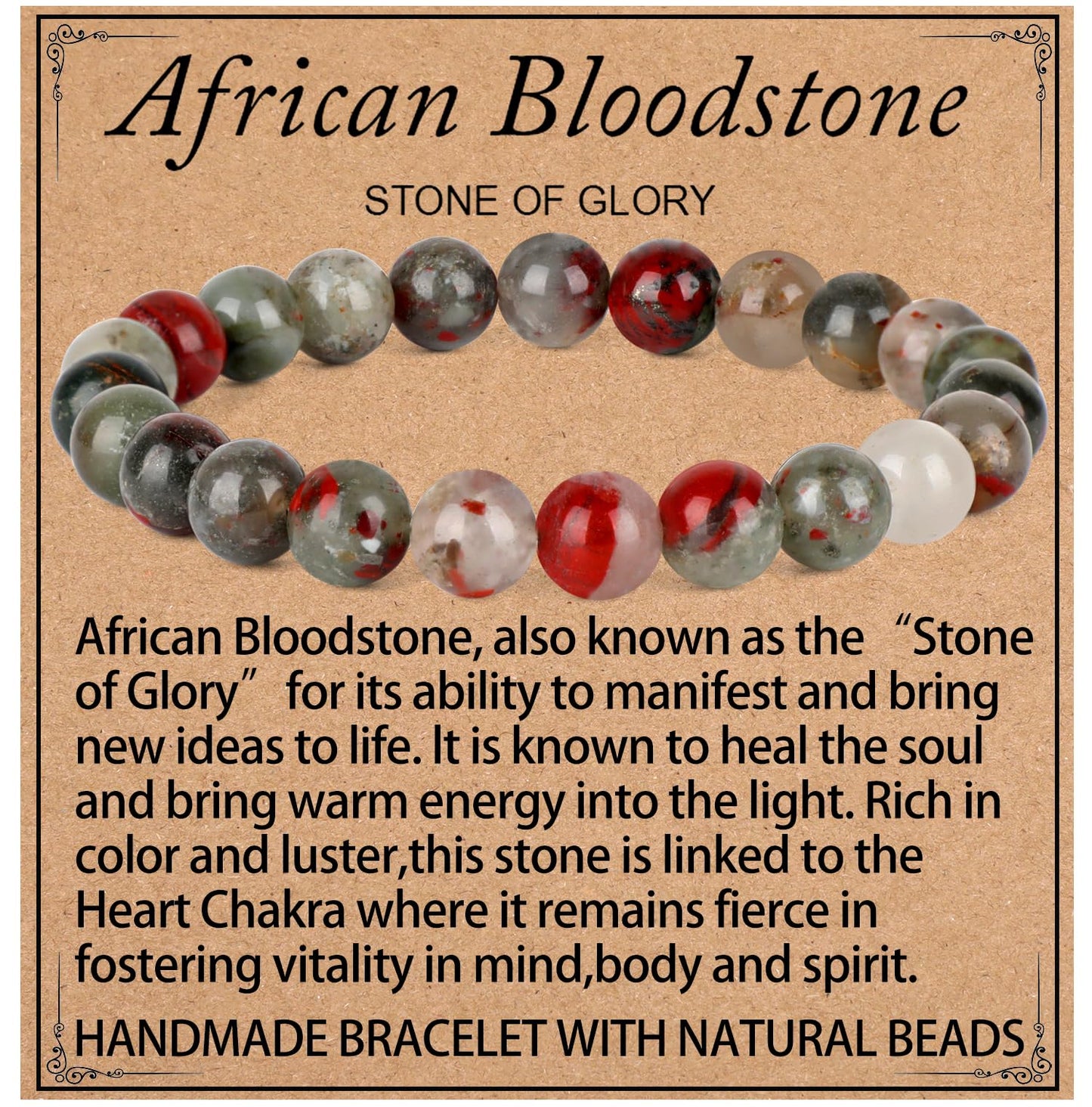 LPBeads Handmade Natural Gemstone Stretch Elastic 8mm African Bloodstone Bracelet Healing Crystal Round Stone Beads Jewelry Gifts for Women Men