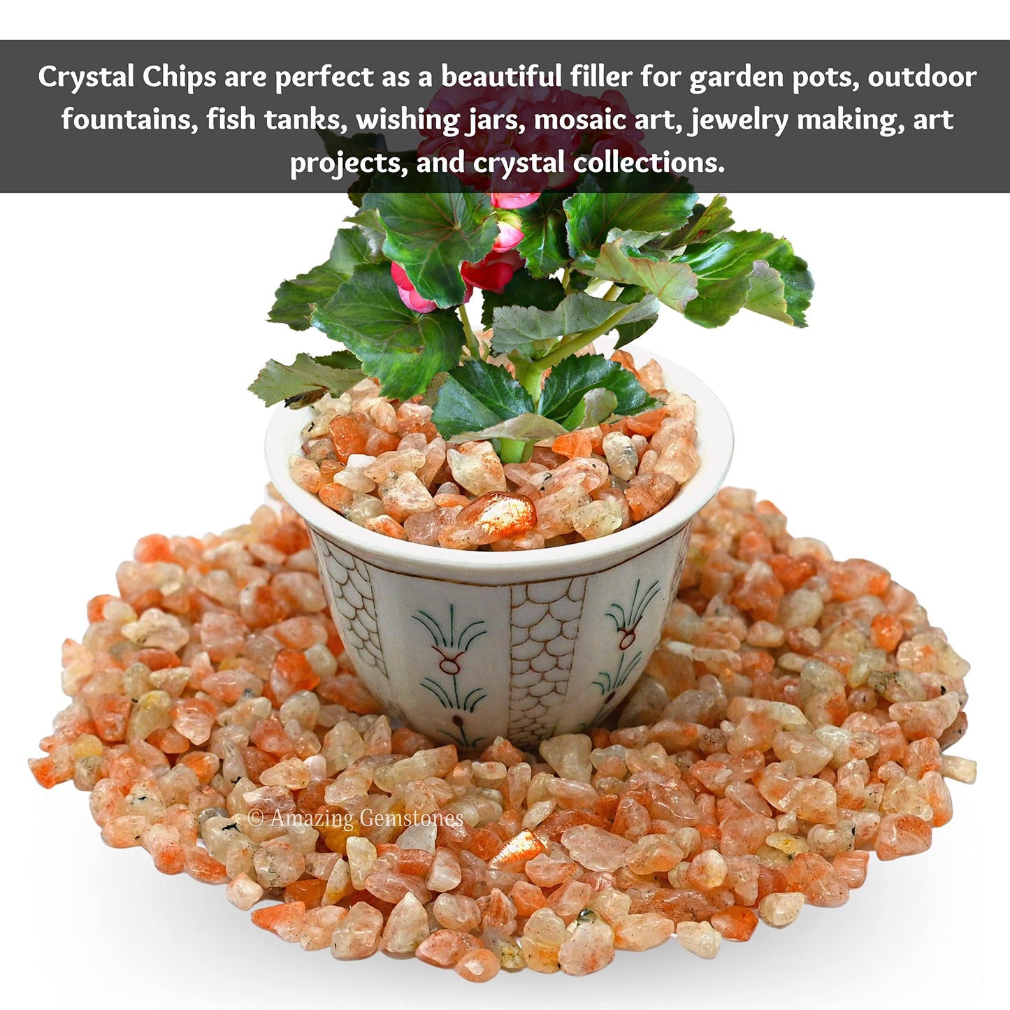 Amazing Gemstone Sunstone Crystal Chips Aquarium Gravel Rocks - 1000+ Carat Sunstone Chips Bulk Fish Tank Gravel, Small Tumbled Stone Chips, Tiny Crystals for Decoration (Natural AAA Grade Gemstones)
