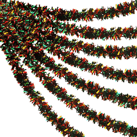 XunYee 2 Pcs 39.4 ft Juneteenth Tinsel Garland Decorations Black Green Yellow Shiny Metallic Garland Freedom Day Decoration for Juneteenth Memorial Emancipation Day Patriotic African American Party