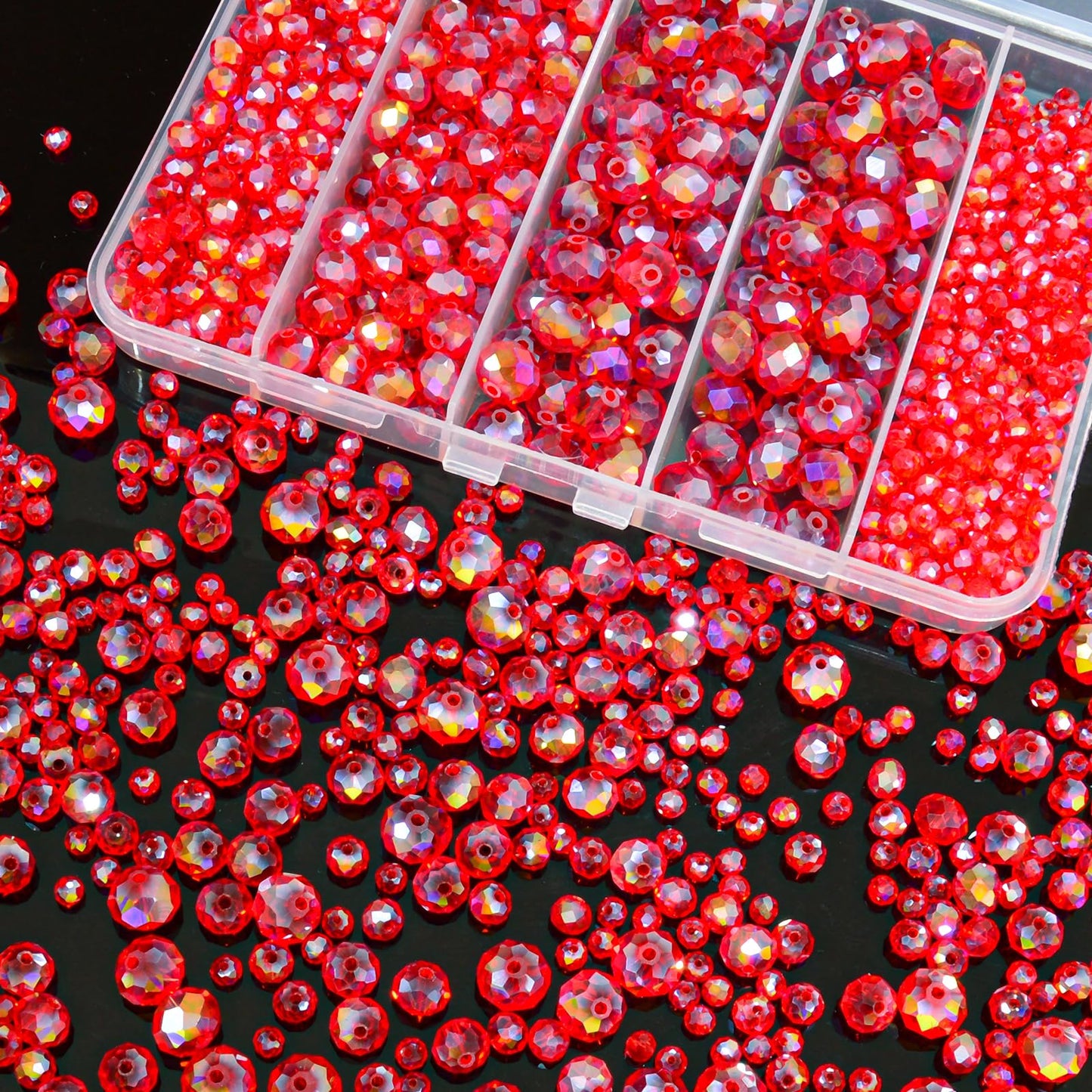 Laopottbeads 800Pcs 4/6/8/10mm Crystal Glass Beads for Jewelry Making Beads for Bracelets Necklace Pendants Making Supplies(Red)