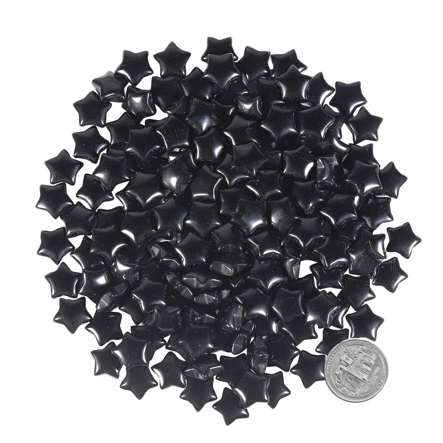 SUNYIK Pack of 20 Mini Star Crystal Pocket Stone, Healing Crystal Worry Stone for Reiki Meditation Anxiety Stress Jewelry Making, Black Obsidian Stone