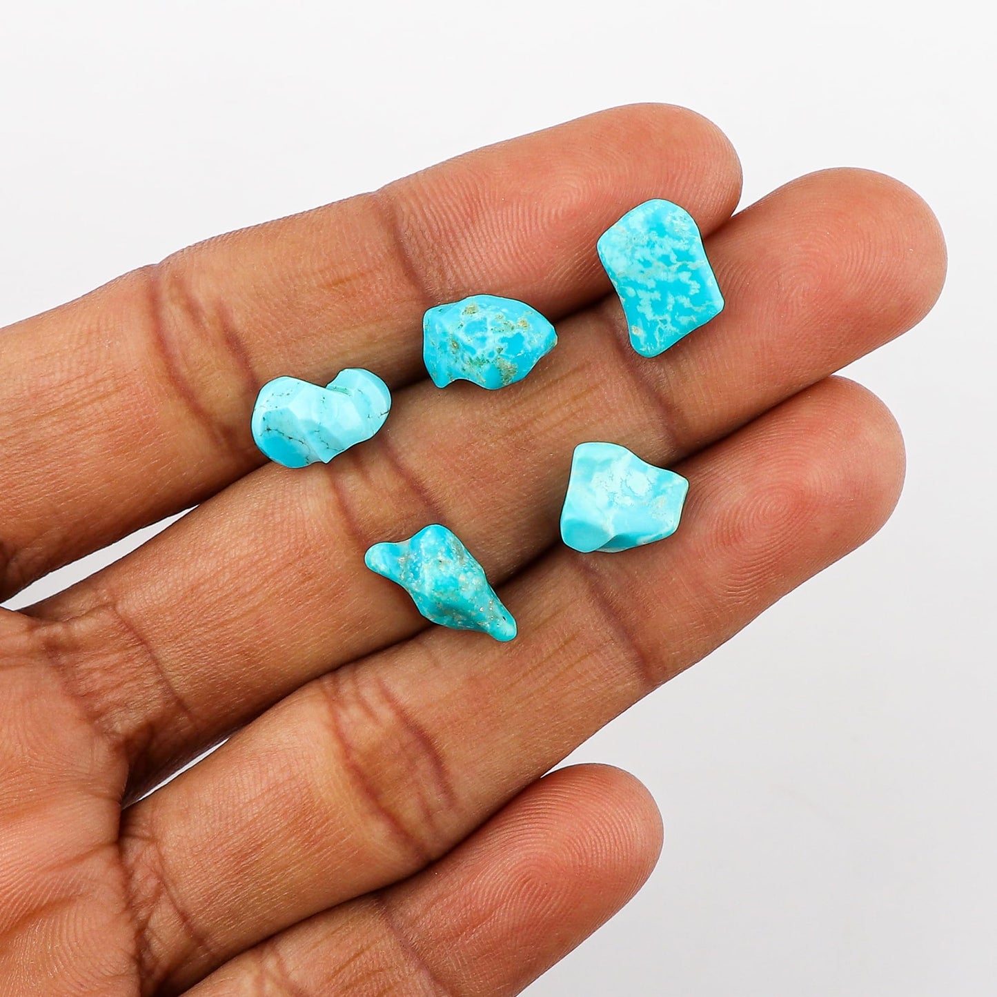 CRYSTALINES 5pcs, Wholesale Genuine Sky Blue Turquoise Gemstones, Assorted Polished Rough Stone, Bulk Loose Supplies for Jewelry Making, Healing Crystals, December Birthstone, Gem Collection