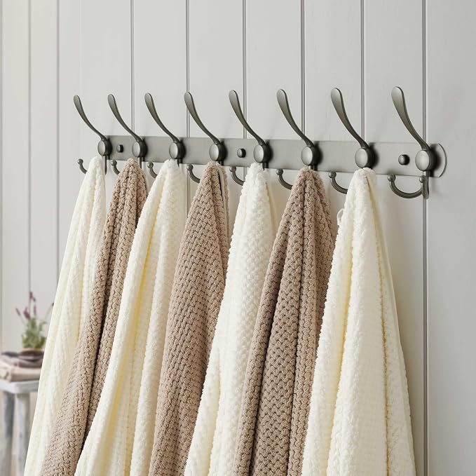 Dseap Coat Rack Wall Mount - 29.5” Long 8-Tri-Hooks Heavy Duty Coat Hanger Rail Wall Hooks for Hanging Coats Hats Clothing Clothes Purse Mudroom Entryway, Gray, Pack of 2