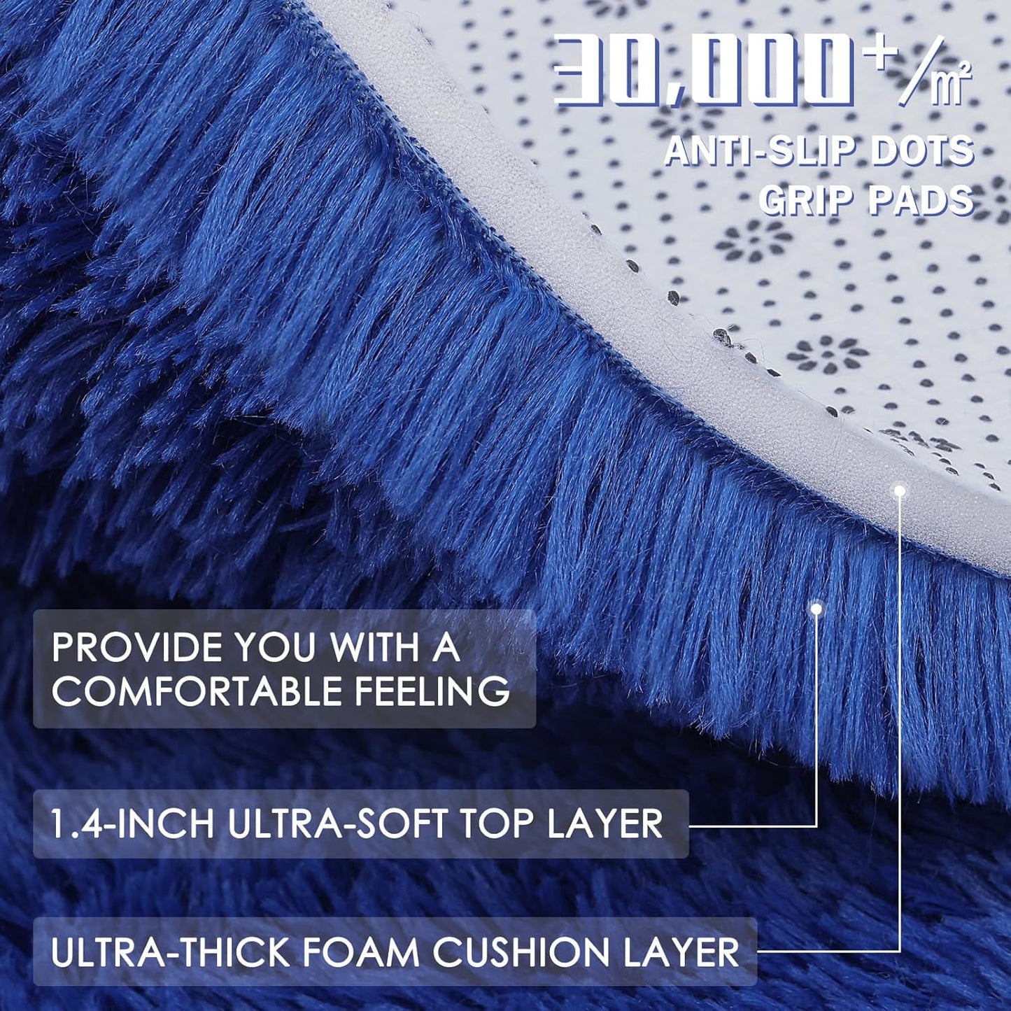 OLANLY Small Bedside Rug - Soft, Machine Washable Shaggy Carpet for Bedroom & Nursery | Navy Blue
