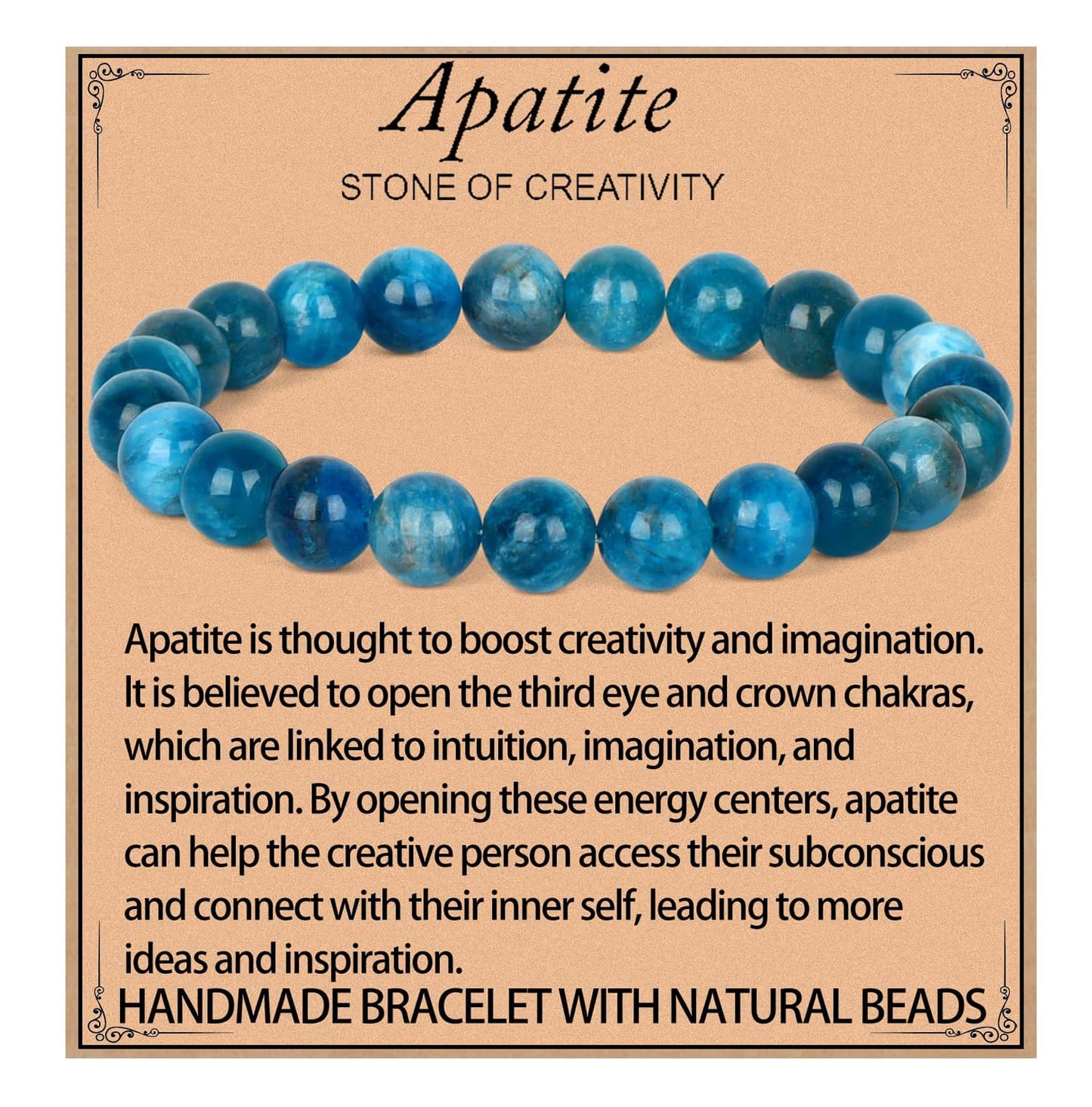LPBeads Handmade Natural Gemstone Stretch Elastic 8mm Blue Apatite Bracelet Healing Crystal Round Stone Beads Jewelry Gifts for Women Men