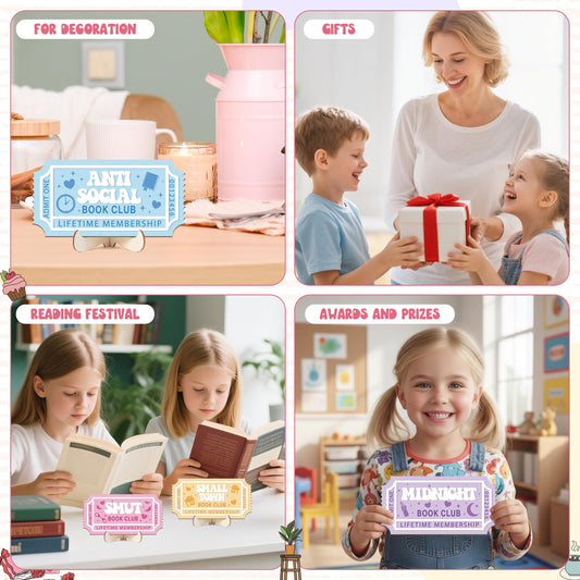 Laffact Library Book Club Ticket Sign - 37Pcs Colorful Bookish Decor Ticket Library Sign for Book Nook, Readers Bookshelf Decoration Bookish Gifts for Romance Reader Book Lover Birthday School Library